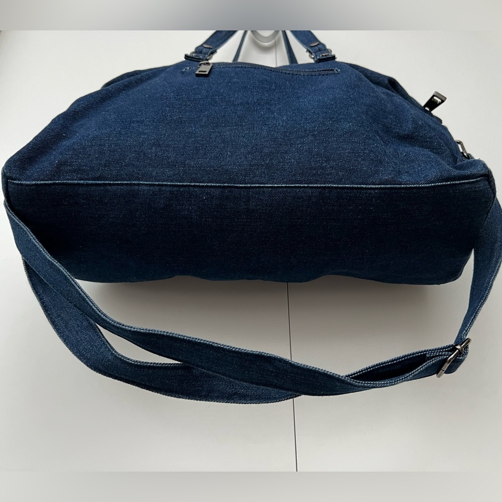 Stylish Denim Shoulder Bag with Embroidered Patches - Picture 9 of 13